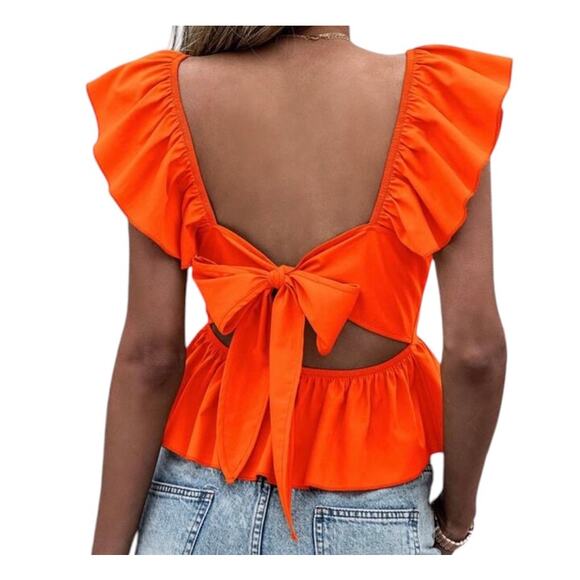 Who's That Girl XL ruffle open tie back peplum square neck top TS 1928 - Picture 1 of 10